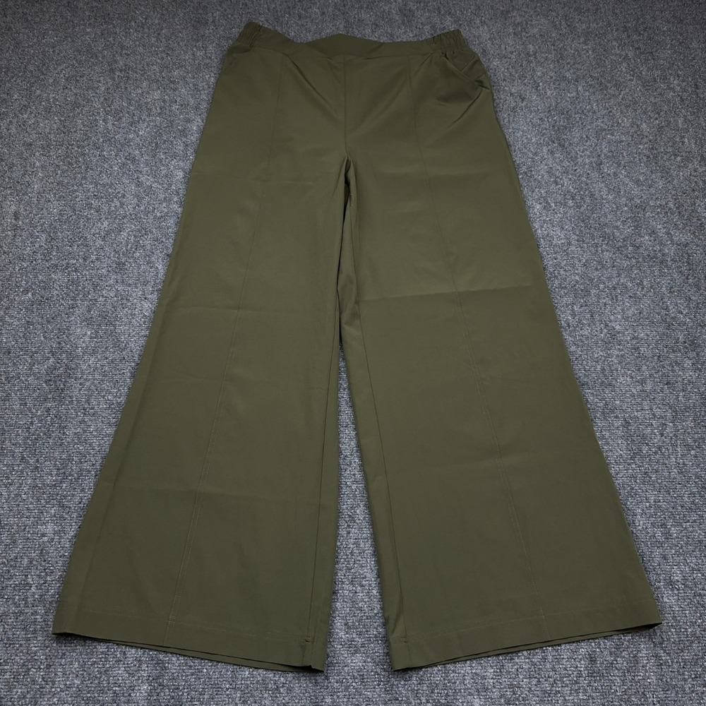 Fabletics Downtown Wide Leg Pant Women's XL Olive Green High Rise Seam Front